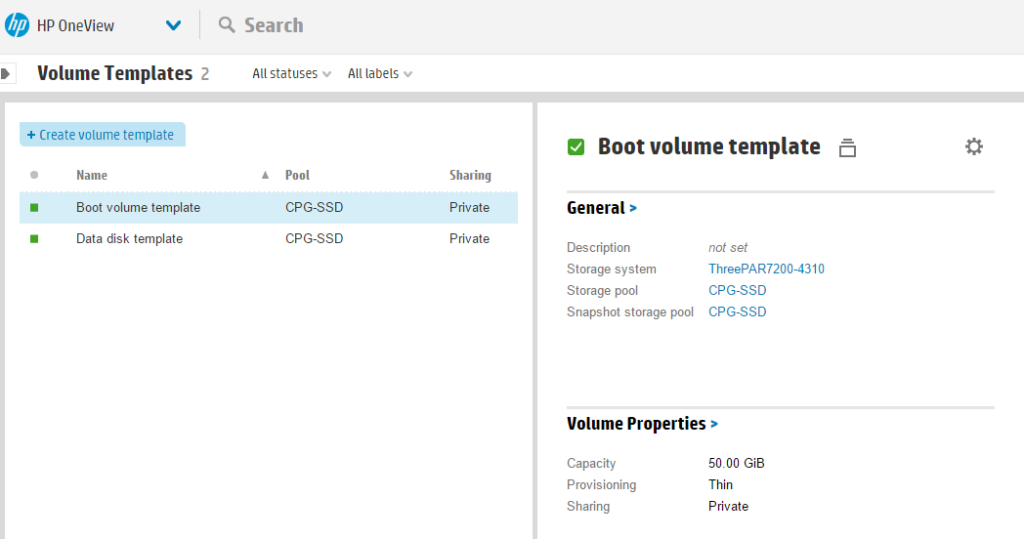 oneview api storage templates