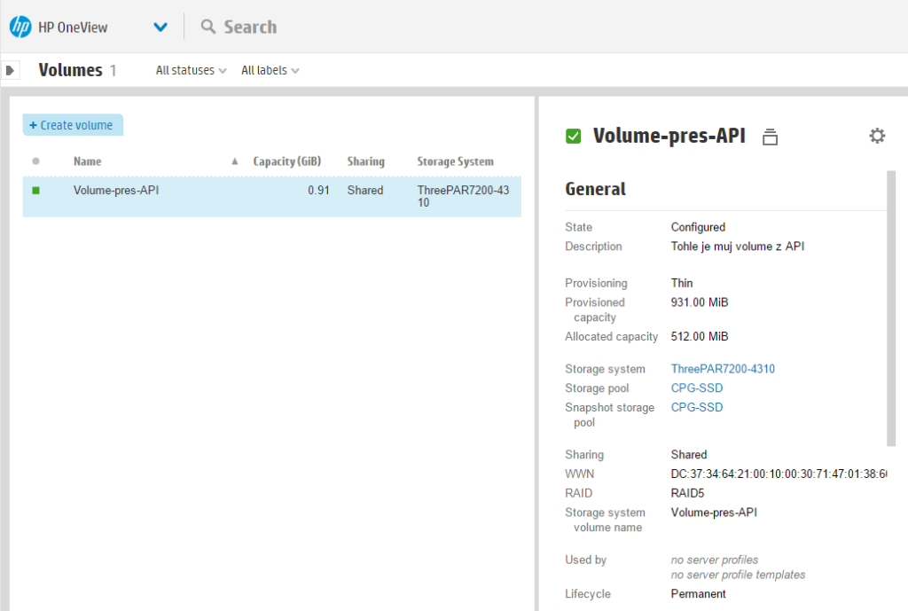 oneview api storage volume